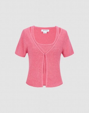 Urban Revivo 2 In 1 Knitted Women's Cardigan Pink | QPYJEBS-85