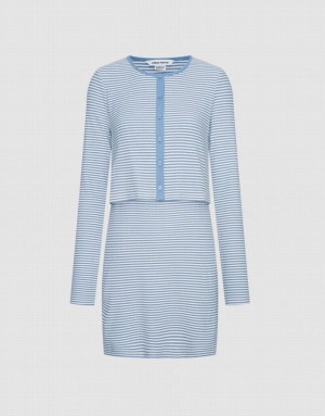 Urban Revivo 2 In 1 Striped Women's Knitted Dress Blue | KTVIGXD-90