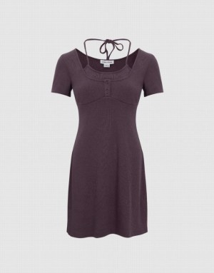 Urban Revivo 2 In 1 U Neck Skinny Women's Dress Purple | YJTRQOI-64