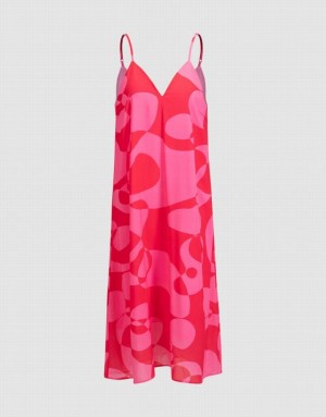 Urban Revivo Abstract Print Cami Women's Dress Red | JRLEVKX-42