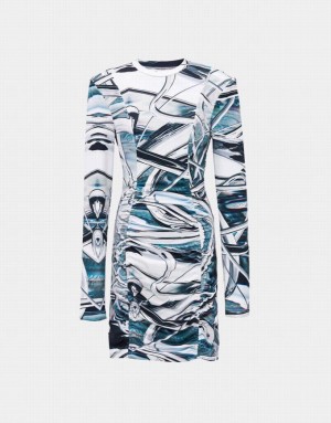 Urban Revivo Abstract Print Ruched Front Bodycon Women's Casual Dress Grey | LRQMXUF-94