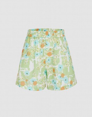 Urban Revivo Allover Print Elastic Waist Women's Shorts Green | DKUNVLX-47