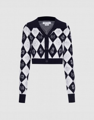 Urban Revivo Argyle Contrast Collar Button Up Women's Cardigan Grey | EHVFCDA-14