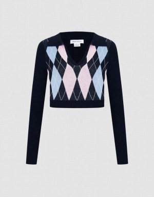 Urban Revivo Argyle Crop Women's Sweaters Multicolor | ZPGUSQK-01