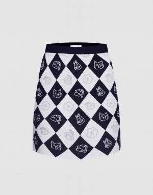 Urban Revivo Argyle Pattern Knitted Women's Skirts Black / White | QMFLRWV-62