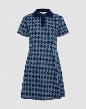 Urban Revivo Argyle Printed A-Line Women's Dress Green | HBUQSGW-46