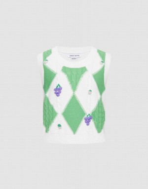 Urban Revivo Argyle Women's Tank Top White / Green | VIBULKW-51