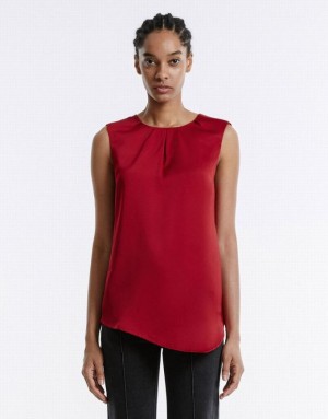 Urban Revivo Asymmetrical Hem Women's Blouse Red | PDIOVSL-97