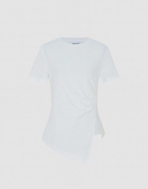 Urban Revivo Asymmetrical Hem Women's T-Shirts White | NCBDQZF-70