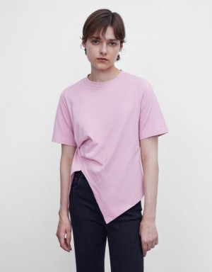 Urban Revivo Asymmetrical Women's T-Shirts Pink | ICJLYHO-38