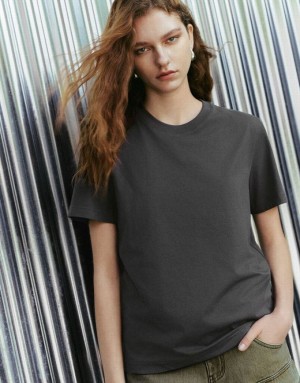 Urban Revivo Basic Crew Neck Loose Women's T-Shirts Grey | QZWVINU-42