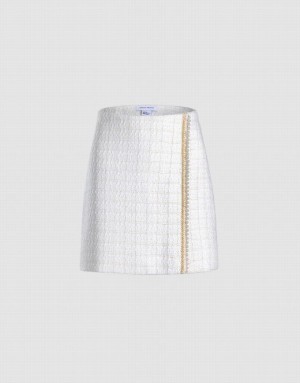 Urban Revivo Beaded Tweed Mini Women's Skirts White | WTIJXFR-87