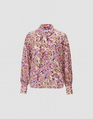 Urban Revivo Bow Detail Floral Women's Blouse Purple | HNURLQC-05