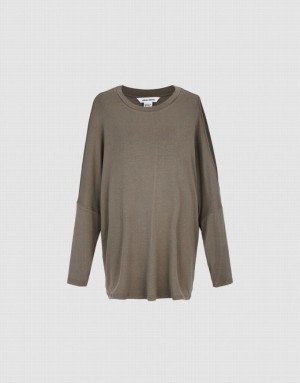 Urban Revivo Boxy Long Sleeve Women's T-Shirts Brown | AOTJSHU-80