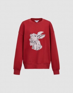 Urban Revivo Bunny Print Women's Sweatshirts Red | OLFTVCR-70