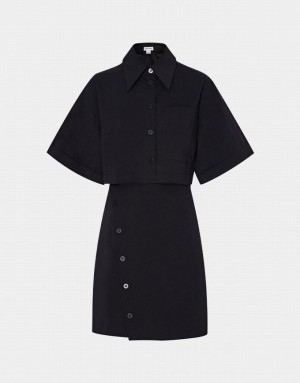 Urban Revivo Button Down A-Line Collar Women's Shirt Dress Black | XICWOKR-40