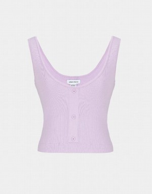 Urban Revivo Button Front Sleeveless Knit Women's Tank Top Purple | KRDNVCP-02