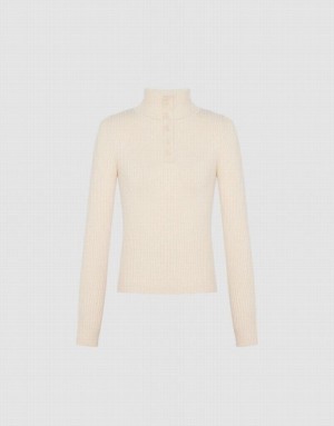 Urban Revivo Button Half Placket Knitted Women's Cardigan Beige | XEJLDQH-53