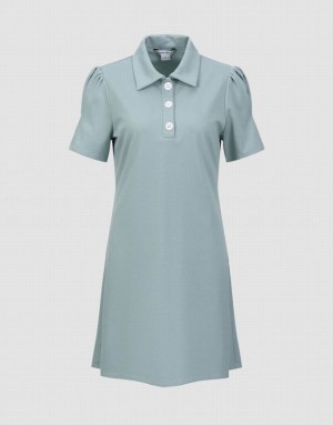 Urban Revivo Button Half Placket Straight Women's Dress Blue | FRDMBOS-07