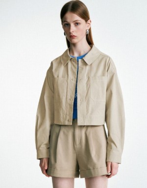 Urban Revivo Button Up A-Line Women's Coats Khaki | MEXNZHI-18