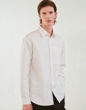 Urban Revivo Button Up Loose Men's Shirts White | VZSNCET-47