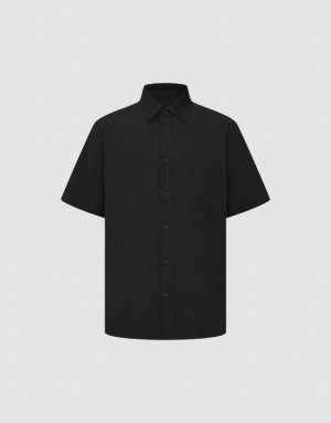 Urban Revivo Button Up Loose Men's Shirts Black | CJGTPZH-84