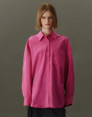 Urban Revivo Button Up Loose Women's Shirts Pink | MIJEDUL-26