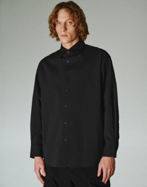 Urban Revivo Button Up Oversized Men's Shirts Black | KIVFAYU-16