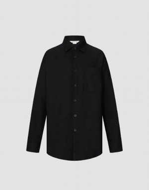 Urban Revivo Button Up Oversized Men's Shirts Black | LUFZIMD-73