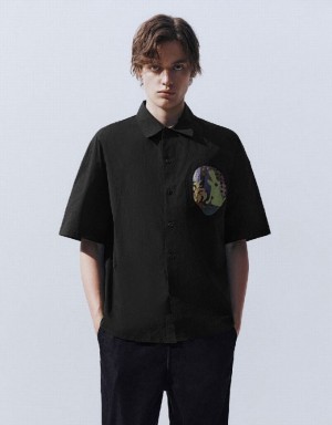 Urban Revivo Button Up Oversized Men's Shirts Black | SIMPGDA-28