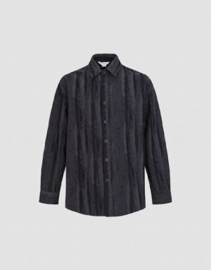 Urban Revivo Button Up Printed Loose Men's Shirts Black | KWFCGUO-29