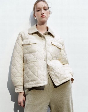 Urban Revivo Button Up Quilted Women's Down Jackets White | TCKAWIQ-32