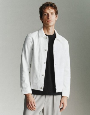 Urban Revivo Button Up Straight Men's Jacket White | JRSLAXG-34