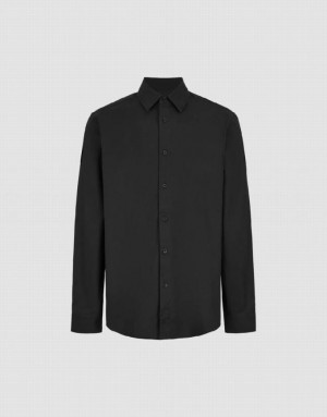 Urban Revivo Button Up Straight Men's Shirts Black | LGAQWFS-74