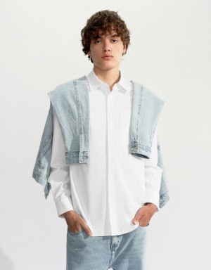 Urban Revivo Button Up Straight Men's Shirts White | YOEDRIA-07