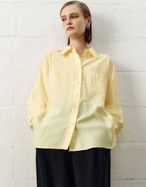 Urban Revivo Button Up Straight Women's Shirts Yellow | IGXQMLF-60