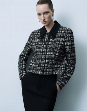 Urban Revivo Button Up Tweed Women's Jacket Black | MIYONXQ-86