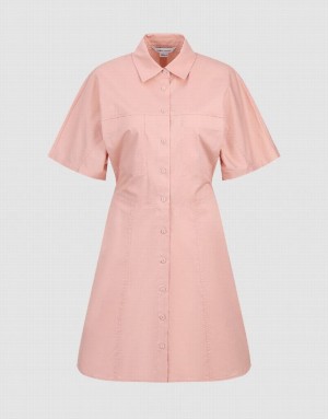 Urban Revivo Button Up Women's Shirt Dress Pink | INEGWCH-72