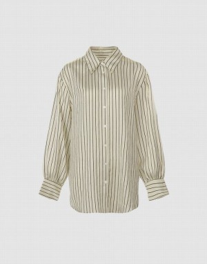 Urban Revivo Button Up Women's Shirts Stripes | FTQDBLE-90