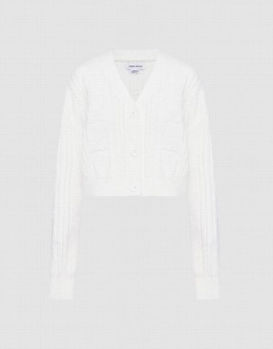 Urban Revivo Cable Knit Button Up Women's Cardigan White | XVJYGLZ-08