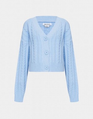 Urban Revivo Cable Knit Button Up Women's Cardigan Blue | QANUSWK-75