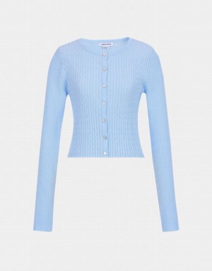 Urban Revivo Cable Knit Fitted Women's Cardigan Blue | VDPQHFO-50