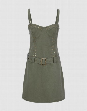 Urban Revivo Cami Skinny A-Line Women's Dress Green | HDENQWG-70