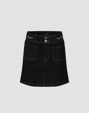 Urban Revivo Chain Decor Mini A-Line Women's Denim Skirt Blue | UNWVSCQ-74