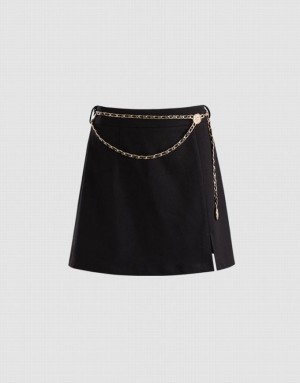 Urban Revivo Chain Detail Mini Women's Skirts Black | OZJUBKX-72