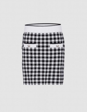 Urban Revivo Checkered Knitted Women's Skirts Grey | XTFLSQR-09