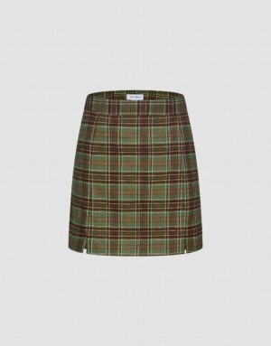 Urban Revivo Checkered Mini A-Line Women's Skirts Green | OUNWAMG-69