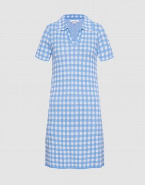 Urban Revivo Checkered Mini Women's Knitted Dress Blue | ZUSJKCY-84