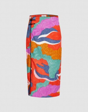 Urban Revivo Colorblock Frog Button Split Hem Women's Skirts Multicolor | IKCVYDO-89