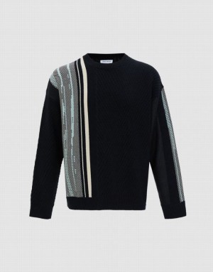 Urban Revivo Colorblock Men's Sweaters Black | SPUYBHA-65